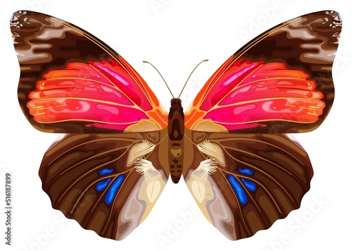 Pink exotic butterfly. Tropical insect. Neon colors.
