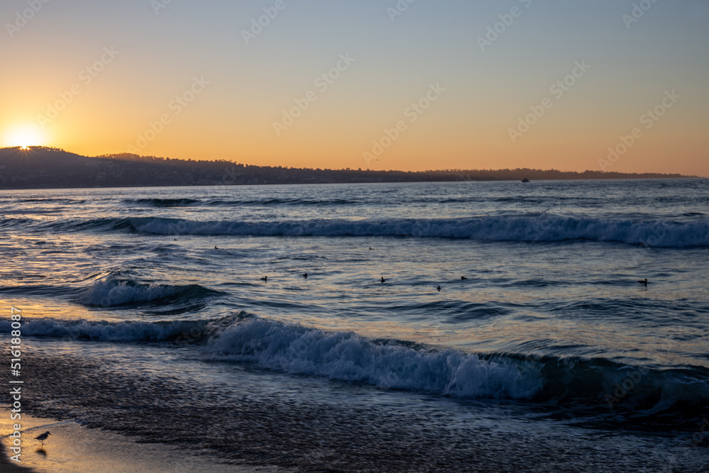 Sunset on the ocean with the waves