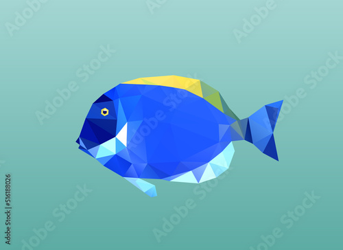 Low poly fish. Geometric polygonal blue surgeon fish. Acanthurus leucosternon
