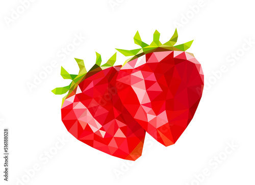 Low poly strawberry, polygonal berry. Vector illustration