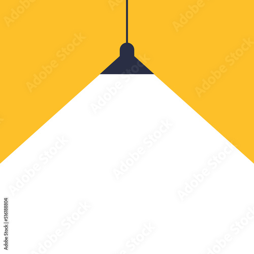 Hanging lamp light and with copy space for text. illumination advertising poster. business idea concept innovation. vector illustration in flat style modern design. isolated on yellow background.