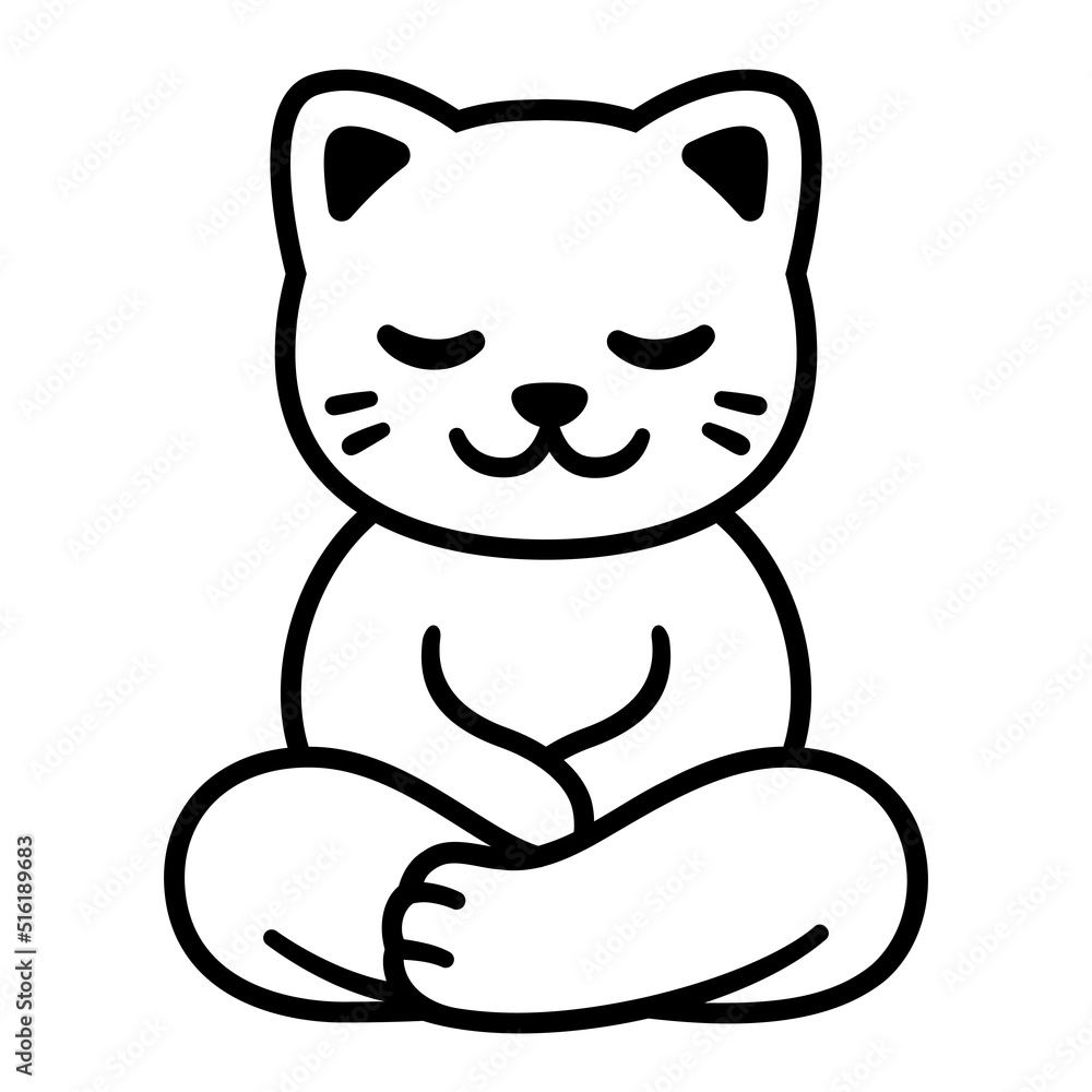 Naklejka premium Cute cartoon meditating cat drawing