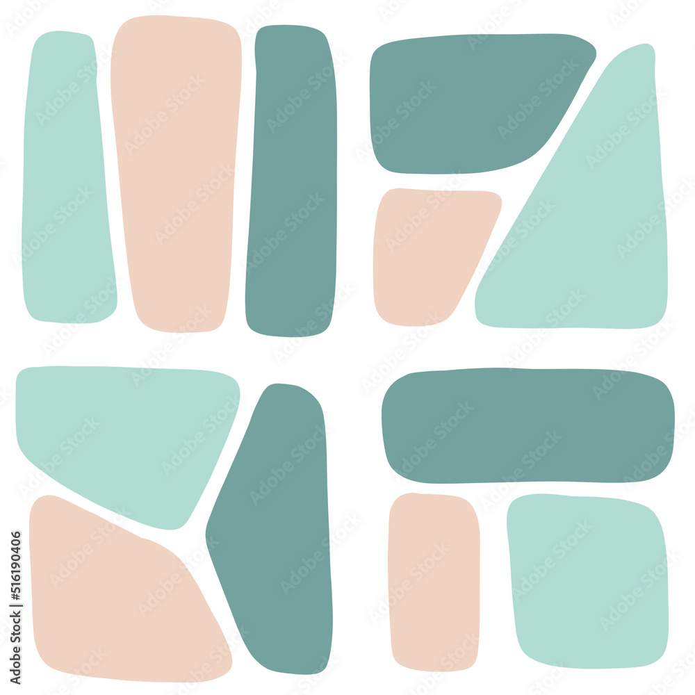 Set of different geometric shapes in pastel colors. Rounded spots