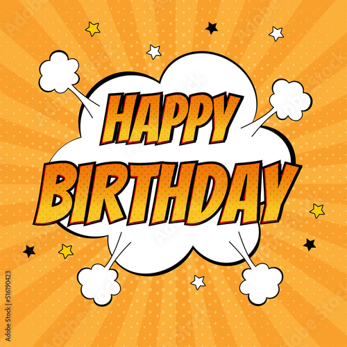 Birthday greeting card in pop art comic style.