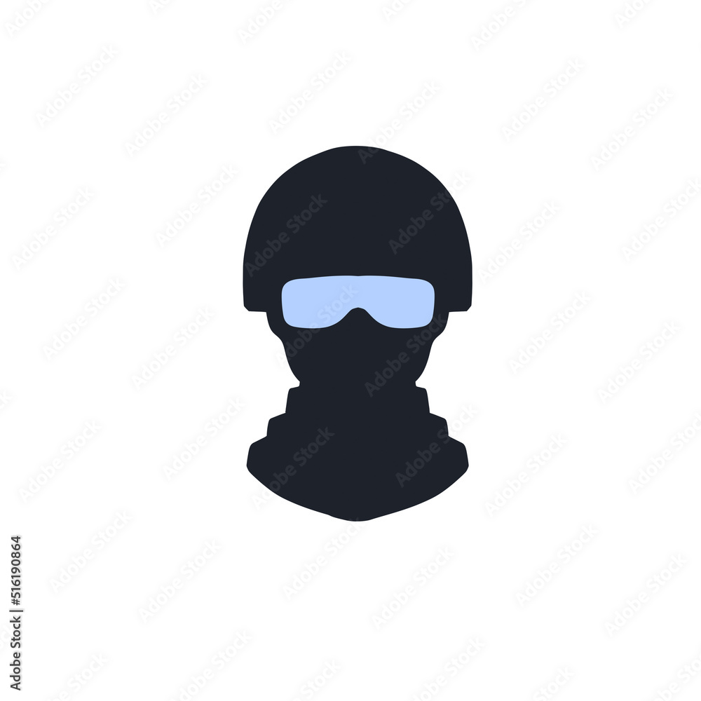 Head of soldier. Modern army uniforms. Helmet and goggles.