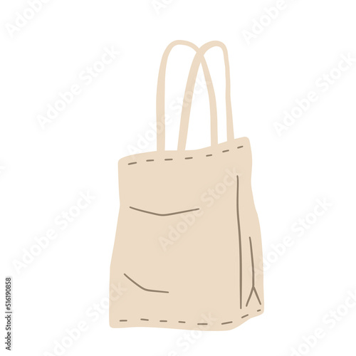 Canvas Tote bag. Cloth eco shopper. Flat cartoon illustration.