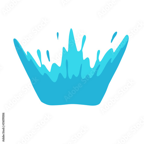 Splash of water. Blue liquid spill. Wet puddle of aqua. Flat cartoon.