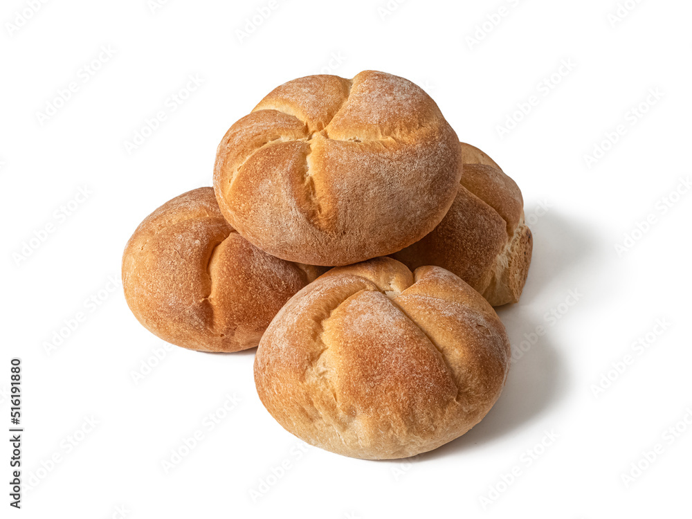 Kaiser buns made of wheat dough isolated on a white background Kaiser buns made of wheat dough isolated on a white background