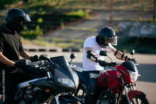 Moto school track driving. A biker on a motorcycle. Fototapet