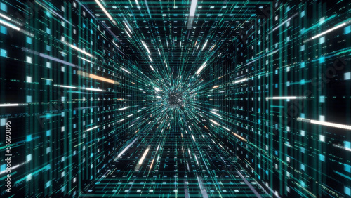 Photography Abstract creative cosmic background, hyper jump into another galaxy through the green tunnel