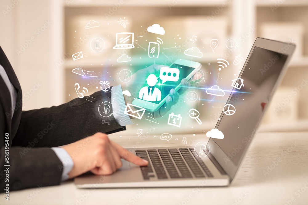 Businessman working on laptop with new business concept Businessman working on laptop with new business concept