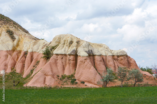 Beautiful landscape of Mustafapasa village on summer time with mountains, hills, trees and nature of Cappadocia, Urgup, Nevsehir, Turkey.