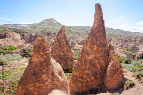 Landscape of Cappadocia with natural hills and fairy chimneys Nevsehir, Turkey.