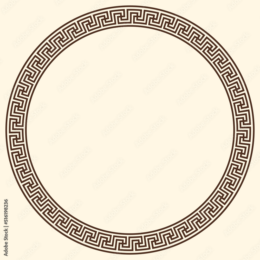 Greek key pattern, round frame. Decorative ancient meander, greece border ornament with repeated geometric motif. Vector EPS10. Greek key pattern, round frame. Decorative ancient meander, greece border ornament with repeated geometric motif. Vector EPS10.