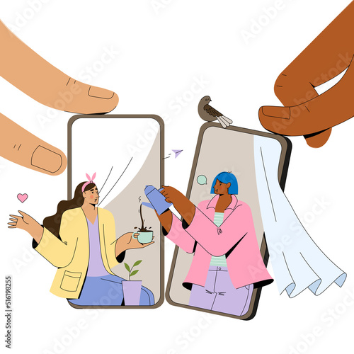 Two people communicate using a phone