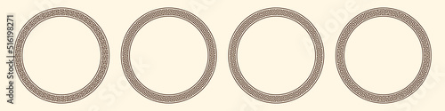 Greek key pattern, round frames collection. Decorative ancient meander, greece border ornament set with repeated geometric motif. Vector EPS10.