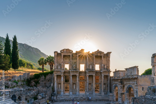 Celsus library in Turkey's most visited Ephesus museum, taken at sunset