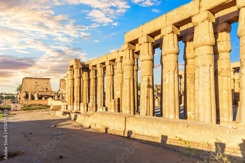 Famous columns of Luxor Temple, back view of the pillars, Egypt