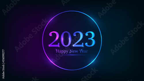 2023 Happy New Year neon background photo