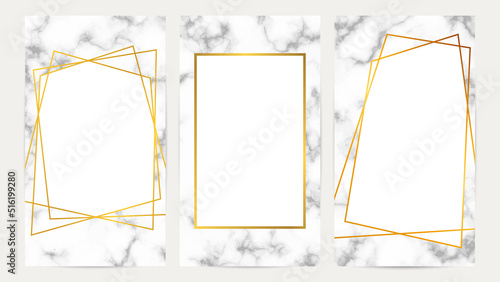 Golden geometric frames on marble texture