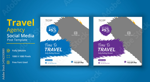 Time To Travel Social Media Template, Travel Agency Social Media Post Template, Travel Social Media Banner Post