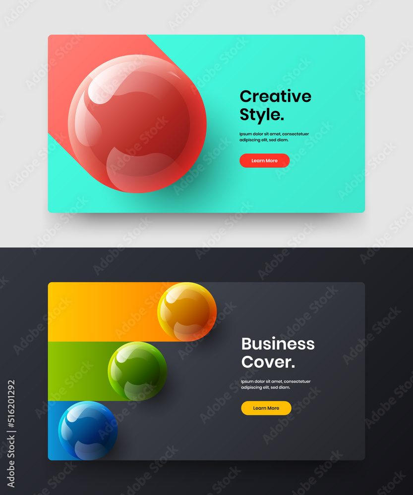 Vivid realistic balls horizontal cover template bundle. Trendy company brochure vector design illustration composition. Vivid realistic balls horizontal cover template bundle. Trendy company brochure vector design illustration composition.