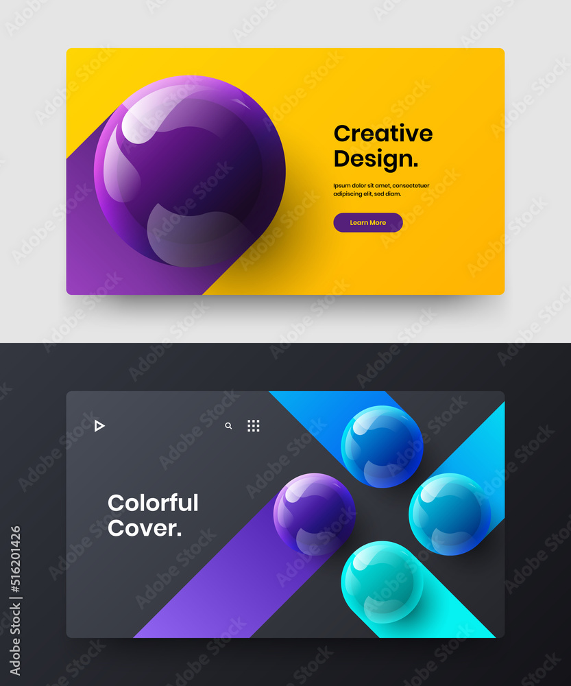 Premium presentation vector design layout collection. Unique 3D spheres site template set. Premium presentation vector design layout collection. Unique 3D spheres site template set.