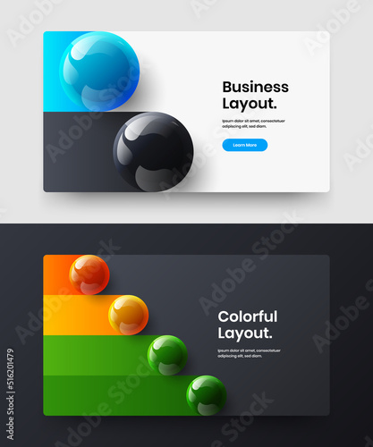 Premium realistic balls corporate cover concept bundle. Abstract presentation vector design template collection.