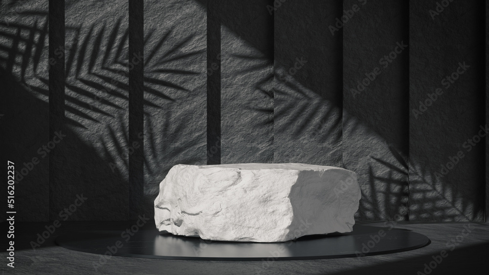 Pedestal stone for product showcase in granite room.
