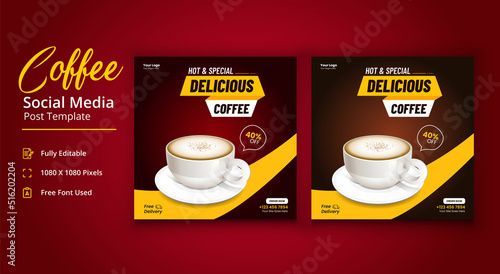 Hot And Special Delicious Coffee Social Media post, Coffee Social Media Post Template, Coffee Shop Social Media Template