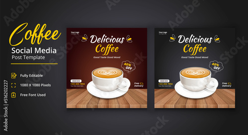 Delicious Coffee Social Media Post, Coffee Social Media Post Template, Coffee Shop Social Media Template