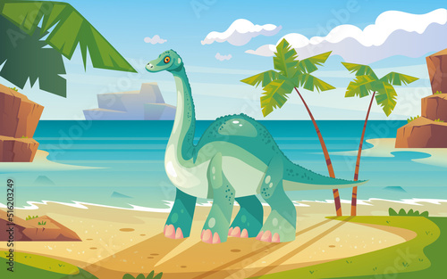 Dinosaur land nature jurassic era concept. Vector flat graphic design element illustration 