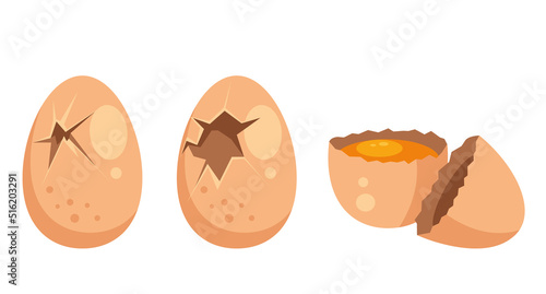 Broken egg isolated set collection. Vector flat cartoon graphic design illustration