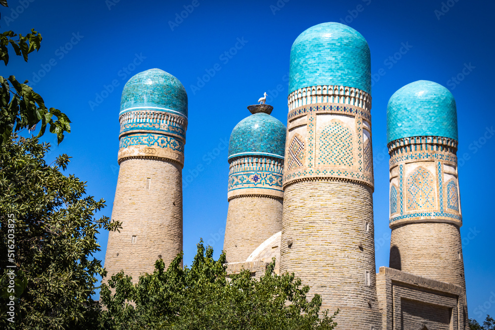 chor minor mosque, 4 domes, cuppolas, Buchara, Buxoro, Bukhara, Uzbekistan, silk road, central asia