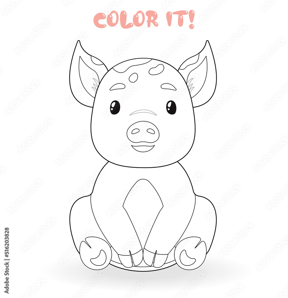 Сoloring page for kids with little cute pig. Color it vector illustration Сoloring page for kids with little cute pig. Color it vector illustration