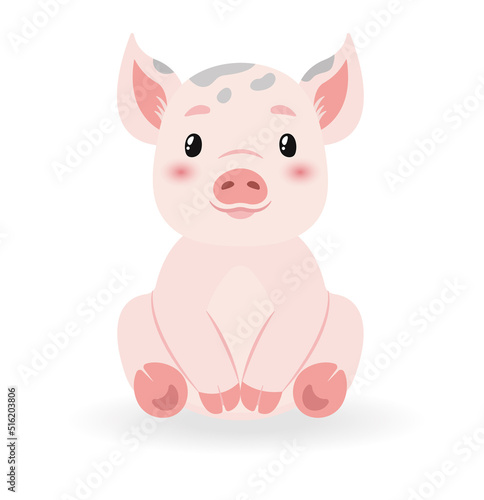 Cute baby pig little chracter for kids. Flat vector illustration