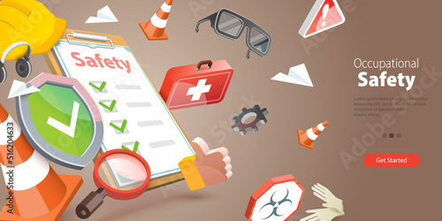 3D Vector Conceptual Illustration of Occupational Safety, Worker Security Protection Policy