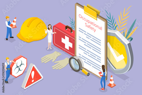 3D Isometric Flat Vector Conceptual Illustration of HSE - Health Safety Environment, Occupational Safety