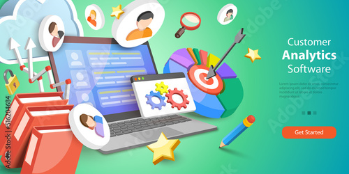 3D Vector Conceptual Illustration of Customer Analytics Software, Client Profile Analysis