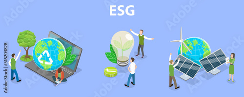 3D Isometric Flat Vector Conceptual Illustration of ESG, Sustainable and Ethical Business