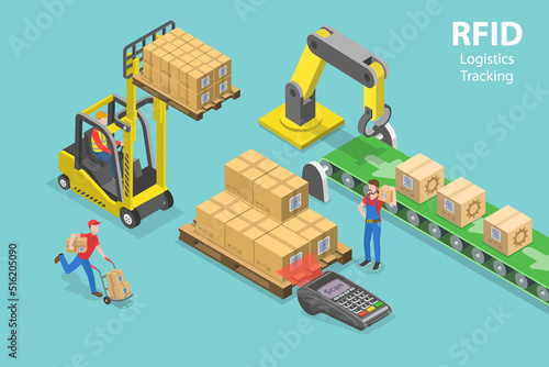 3D Isometric Flat Vector Conceptual Illustration of RFID Logistics Tracking, Automated Storage Service