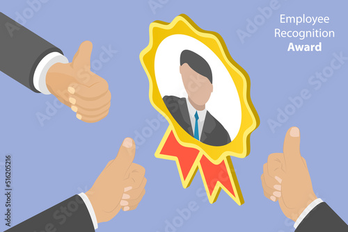 3D Isometric Flat Vector Conceptual Illustration of Employee Recognition Award, Best Worker Reward