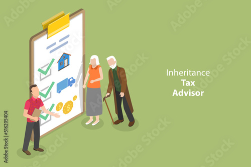 3D Isometric Flat Vector Conceptual Illustration of Inheritance Tax Advisor, Testament Signing