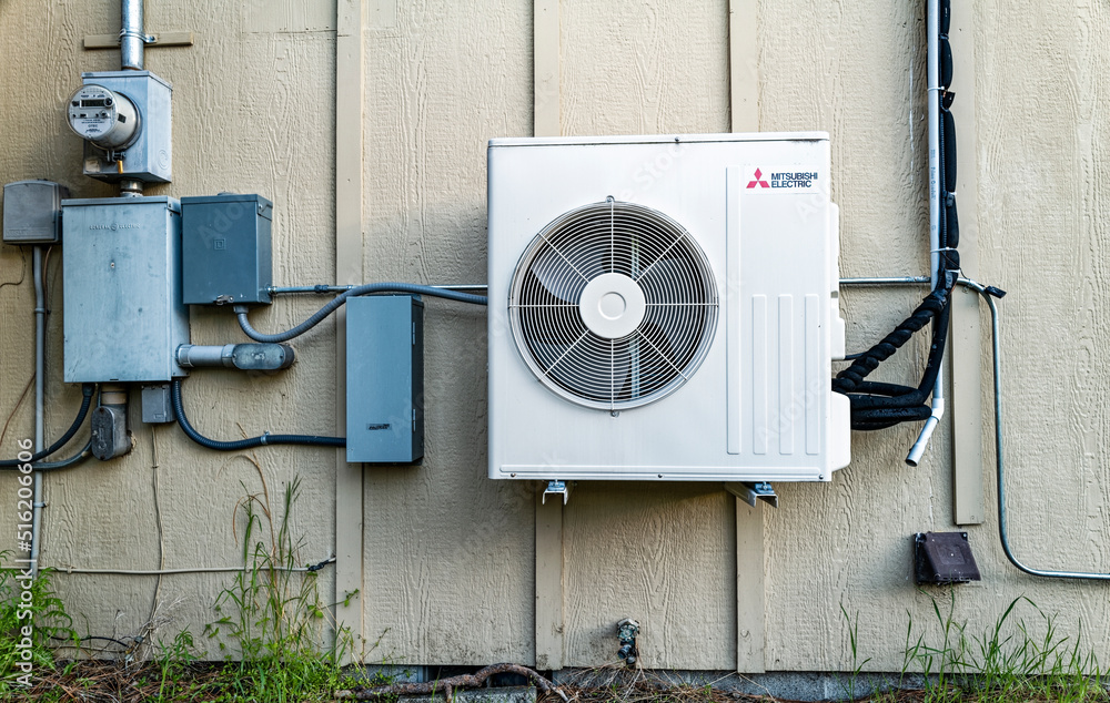 Mitsubishi air conditioner compressor fan installed on the exterior of