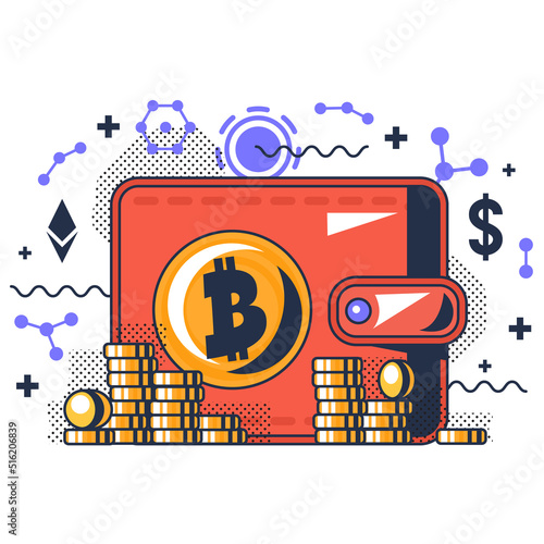 Bitcoin crypto wallet for cryptocurrency vector