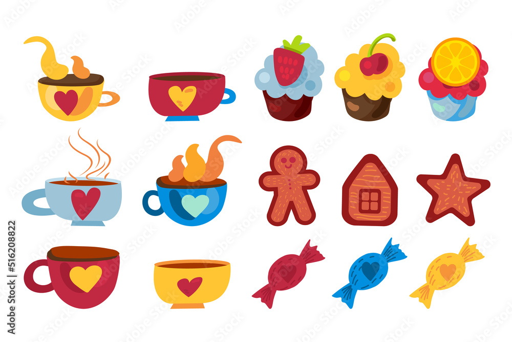 Sweet dessert food and drink collection set vector
