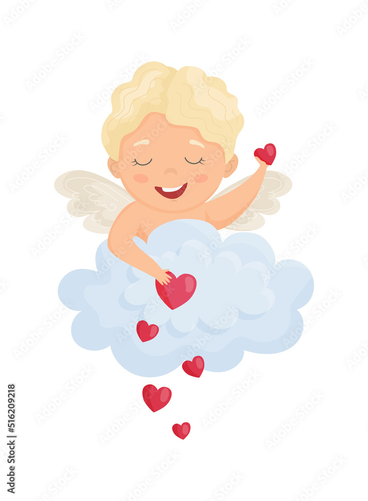 Illustration with cute cartoon cupid. St. Valentine's Day.