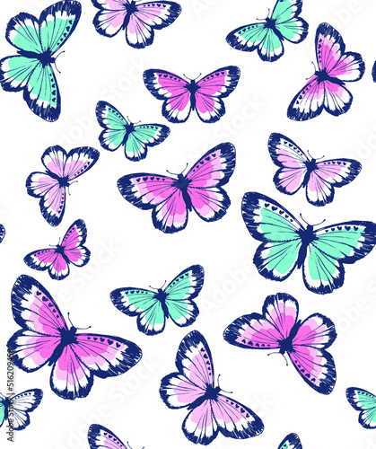 COLORFUL DOODLE BUTTERFLY SEAMLESS PATTERN