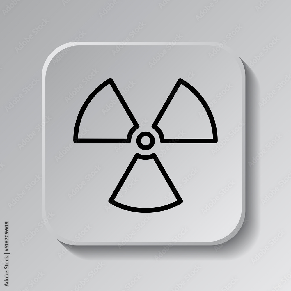 Radiation simple icon vector. Flat design. Black icon on square button with shadow. Grey background.ai Radiation simple icon vector. Flat design. Black icon on square button with shadow. Grey background.ai