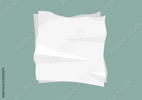 Napkin creased the green background. Top view. Vector illustration.